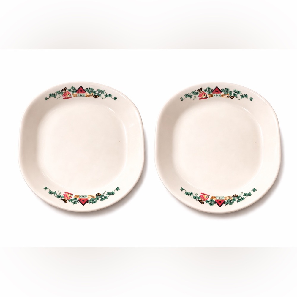 Corelle Vitrelle Birdhouse Pattern Dinner Platters Set of 2 Made in USA Vintage